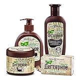 Diveevo Birkenteerserie für Körperpflege - Set 6 Stk. I Pflegeset mit Shampoo & Duschgel I Gesichtsseife gegen Hautprobleme I Kernseife nachhaltig & vegan I Bio Seife für Haut & H