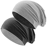 Hatstar Bicolor Jersey Slouch Long Beanie Mütze, leicht und weich, Reversible Beanie für Damen und Herren (Zwei-farbig | Bicolor dunkelgrau-hellgrau)