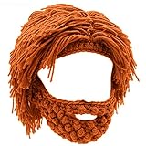 YEKEYI Perücke Bart Hüte Kreative Barbarian Knit Wig Beanie Lustige Strickmütze Bart Lustige Party Beanies Ski Maske, Orange, Einheitsgröß