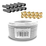 HD Sat Kabel 50 m Koaxialkabel 135 dB + 10 x F-Stecker F Stecker + 10x Gummitülle Koaxial 5 fach geschirmt Satkabel TV Antennenkabel Koax 4K gold ARLI