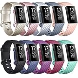 10er-Set Kompatibel für Fitbit Charge 3 Armband/Fitbit Charge 4 Armband, Weich Sport Ersatzarmbänder für Fitbit Charge 4 und Fitbit Charge 3 (C, Large)