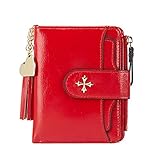 Womens Wallet RFID Blocking Genuine Leather Wallets for Women with ID Window Small Purse (Red)