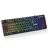 Ergonomische Gaming Tastatur RGB LED Beleuchtung wasserdicht Tastenkappen Design QWERTZ Deutsche Layout für Bussiness, Gaming