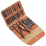 Maniküre Set - 16 Stücke Nagel Set, Professionelles Pediküreset, Nagelpflege Set, Nageletui - Rostfreier Stahl Nagelknipser Reise Beauty Kit, Kommt mit Einem Reiseholster (Braun)