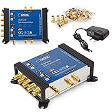 [ Test 2X SEHR GUT *] Anadol Gold Line Multischalter 5/4 für Satellit Multiswitch für 1 Satelliten und 4 Ausgänge/Sat Receiver - Sat-Verteiler mit Netzteil - 9 vergoldete F-Stecker g