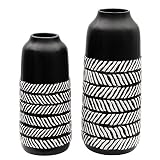 TERESA'S COLLECTIONS Schwarz Vase 2er Set Weißen Gestreift Moderne Keramik Tischvase 19/25cm Wohnzimmer Dekoration als Geschenk