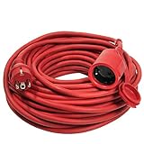 as - Schwabe Gummi-Verlängerungsleitung – 20 m Kabel mit Schutzkontaktwickelstecker, Schutzkontaktkupplung inkl. Schutzkappe ­– 230 V / 16 A Verlängerungskabel – IP44 – Rot I 60262