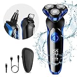 Elektrischer Rasierer Herren ERADREAM Rasierapparat Herren Nass & Trockenrasierer Elektrorasierer 100 % Wasserdicht 3 IN 1 und LED Energieanzeige Präzisionstrimmer mit Pop-up -Trimmer(Blau)