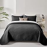 WONGS BEDDING Tagesdecke 240x260 Bettüberwurf Schwarz Steppdecke Patchwork Wendedesign Kreisförmig Bettdecke Doppelbett Wohndecke wattiert Sofaüberwurf mit 2 Kissenbezüge 48x75