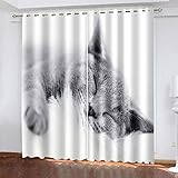 XDJQZX Verdunkelungsvorhang - Vorhänge Blickdicht Mit Ösen - Schlafzimmer Wohnzimmer Kinderzimmer 3D Stilvolle Kreative Süße Katze Druck Muster Thermogardine, Vorhang 280X260 cm (B X H) 2 Stück