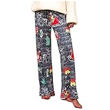 Eternali Weihnachten Schlafanzughose Damen Baumwolle Christmas Pyjamahose Weihnachtsbaum Rentier Drucken Nachtwäsche Hose Festival Drucken Christams Hausehose Casual Kordelzug Lang F