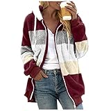 Teddymantel Frauen Flauschige Teddy-Fleecejacke Fashion Streifen Sweatjacke Warme Plüschjacke Kuschelig Weich Plüschmantel Reißverschluss Steppjacke Teen Mädchen Plüschjacke Outw