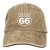 YHDE Route 66 Vacation Highway Road Sign Washed Retro Adjustable Denim Hats Trucker Hats for Women and M