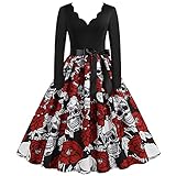 Briskorry Damen Halloween Langarm Maxikleid V-Ausschnitt Horrorelement Druck Festkleid Freizeit Mode Swingkleid Abendkleider A-Linien Kleid Elegant Ballkleid mit Gürtel Partyk