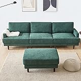Sofa Couch Ecksofa Eckcouch Moderne L-Form mit Veloursbezug, Wohnlandschaft Polstersofa mit Armlehne Couchgranitur, Holzbeinen, Ottomane beidseitig montierbar für Zuhause und Büro,Green-Big