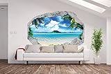 AM Wohnideen Vlies Fototapete/Poster XXL /3D Wandillusion/Loch in der Wand *Meer/Strand/Palmen*