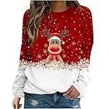 Damen Weihnachtspullover Rundhals Ugly Christmas Mädchen Weihnachts Zwergen Print Langarm Langarmshirt Teenager Mädchen Weihnachtspulli Weihnachten Pullover Sw