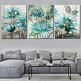 AWDX Nordic Vintage Blue Flowers Wanddekoration Minimalism Stil Dekorationen Drucke Leinwand Imagismus Blumenkunstwerk f. Schlafzimmer Wohnzimmer Badezimmer 13x18cm (3 Stück)Poster & Print Canvas W