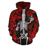 XIABME Nordic Mythology Viking Tattoo 3D Printed Pullover Sweatshirt, wir sehen Uns in Valhalla schädel drucken mit Kapuze männer Mode straße Stil (Color : Skeleton 2, Size : L)