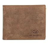 ALMADIH Leder Portemonnaie mit RFID-Schutz querformat edles Rindsleder 15 Kartenfächer in Geschenkbox P2Q BV Leder Herren Börse Unisex Geldbörse Geldbeutel Portmonee Brieftasche Herrenbörse braun vintage (P2Q Dunkelbraun)