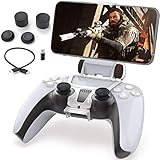 PS5 Controller Phone Mount Clip, Clip Mount für PS5 DualSense Wireless Controller, unterstützt iPhone, Android mit PS Remote Play mit OTG USB Typ C & Micro USB Kabel, 4 Daumengriffkapp