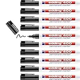 edding 400 Permanentmarker - schwarz - 10 Stifte - feine Rundspitze 1 mm - wasserfest, schnell-trocknend - wischfest - für Karton, Kunststoff, Holz, Metall, G