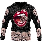 Skelett und rote Lippen Sweatshirt Unisex Hoodie Street Hip Hop Harajuku Zipper Hoodie, Hoodies, XXXXL