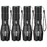 Taschenlampe, Sumairs Extrem Hell LED Taschenlampe 2000 Lumen mit 5 Leuchtmodi, Zoombar, Lange Arbeitzeit Wasserdicht Taktische Taschenlampen für Camping, Outdoor, Wandern, 4 Stück