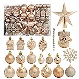 Weihnachtsbaumschmuck-Set, ROSELEAF 130Stück Gold Weihnachtskugeln Baumschmuck mit Stern Baumspitze für Weihnachten Hochzeit Party