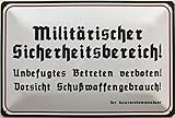 Deko7 Blechschild 30 x 20 cm Warnschild: Militärischer Sicherheitsbereich! Unbefugtes Betreten verboten ! Schußwaffengeb