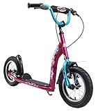 BIKESTAR Roller Kinderroller Tretroller Kickscooter mit Luftreifen für Mädchen ab 6 - 7 Jahre | 12 Zoll Sport Kinder Scooter | Berry & Türkis | Risikofrei T