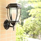 Vintage Solar-Wandleuchten Outdoor-Gartenleuchten, LED-Solarlampe Outdoor-Retro-Design mit Glas-Lampenschirm, antike solarbetriebene sechseckige Palast-Wandleuchte wasserdichte Outdoor-Solarleuchten,