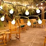 Kugel Lichterkette Strom, LIGHTNUM 5M 50 LEDs Weihnachtsbeleuchtung Warmweiße mit 8 Modi und Speicherfunktion, Wasserdichte IP44 für Balkon, Garten, Geländer, Weihnachten, Innen, Außen Dek
