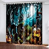 XGFWMS 2Er Set Blickdichte Vorhang Wärmeisolierender Für Schlafzimmer 260X280Cm(Hxb) 3D Druck Halloween Schloss Kürbiskopf Muster Gardinen Mit Ösen - Junge Mit Mädchen Schlafzimmer W