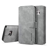 UEEBAI Handyhülle für Samsung Galaxy S7 Edge, Hülle Retro Premium PU Leder Weiche Klapphülle Magnetverschluss Wallet Kartenfach Standfunktion Cover Anti Kratzern Flip Case Trageband Schutzhülle -G