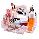 Schminktisch Mädchen Lieblingsgeschenk Transparente Schublade Finishing Box Mit Spiegel Kosmetische Aufbewahrungsbox Hautpflegeprodukte Lippenstift Augenbraue Bleistift Make-up Pinsel Lagerreg