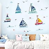 WandSticker4U®- Wandsticker Kinder SEGELBOOT I Wandbilder: 175x70 cm I Wandtattoo Kinder-zimmer Junge Piraten Segelschiff Maritim Fische I Wand Deko Fliesen-aufkleber Badezimmer B