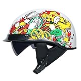 BDTOT Motorrad-Helm Retro Helm mit ECE/DOT Zulassung Roller Helm mit Retro Helm Moped Halbschale Brain-Cap Jet-Helm Scooter-Helm Retro Half Helm mit Built-in Visier für Cruiser Chopp