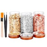 KKSJK 3 Flaschen Gold Flakes, Blattgold Flocken Dekorfolie, Gilding Flakes Set, Imitation Metallic Folienflocken for DIY Kunsthandwerk, Nagelkunst, Harzschmuck (Hergeben Pinsel und eine Pinzette)