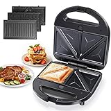 Sandwichmaker 3 in 1, Sandwich Maker, Kontaktgrill, waffeleisen 3 in 1 750W, Antihaftbeschichtete abnehmbare Platten, Spülmaschinengeeignete, wärmeisolierter G