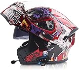 BDTOT Modularer Motorradhelm mit integrierter Anti-Fog-Doppel-Sonnenblende,Unisex Flip-up Motorradhelm Integral Klapp Rollerhelm Full Face Schutzhelm ECE-Zertifizierung