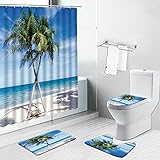 Strand Ozean Palme Landschaft Duschvorhang Meer Landschaft Seestern Muschel Bedruckter Rutschfester Teppich Toilettenmatte Badezimmer Dekoration S