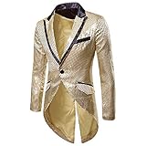Herren Frack Blazer Slim Fit Sakko Anzugjacke Freizeit EIN-Knopf Pailletten Glitter Anzug Jacke Karneval Kostüm für Hochzeit Party Festlich Fit Anzug Blazer Mantel Jacke Pailletten (Gold, S)