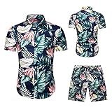 BIBOKAOKE Herren Hemd Shorts Set Hawaii Blumen Bedrucktes Freizeitanzug Mode Floral Stehkragen T-Shirt + Kurze Hose Zweiteiler Sommer Trainingsanzug Jogginganzug Sport Anzug für Coole M