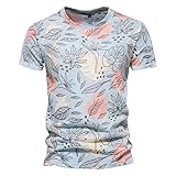 SSBZYES T-Shirts für Herren Kurzarm T-Shirts mit Rundhalsausschnitt Hawaiianischer Hawaii-T-Shirt aus 100% Baumwolle mit kurzen Ärmeln Herrenhemden Ob