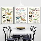 Nordic Restaurant Essen Rezept Poster Apfelkuchen Rhabarber Muffins Leinwanddrucke Leckeres Essen Kunst Zitat Wandbild Küche Dekor | 40x50cmx3 Kein R