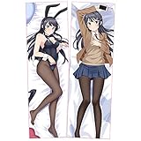 Sweet&rro17 Umarmungskissen Anime Rascal Does Not Dream of Bunny Girl Senpai Mai Sakurajima Dakimakura Kissenbezug Body Pillow Case, Zimmer Deko Kissen ohne Füllung(150 x 50 cm)