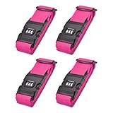 uxcell Gepäckgurte Koffergurte mit Schnalle, Zahlenschloss, 2 m x 5 cm, verstellbar, PP, Reisezubehör, Fuchsia, 4 Stück