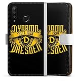 Klapphülle kompatibel mit Huawei P30 Lite Handyhülle aus Leder weiß Flip Case SG Dynamo Dresden Statement SGD