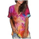 Sport Shirt Damen T-Shirt Sonnenblume Muster Shirt Rundhals Kurzarm Oberteile Hemd Tops Bluse Sommer Oberteile Oben Hemd Grafik Drucken Oberteile Tee Tops Lose Baggy Tunika Tops S